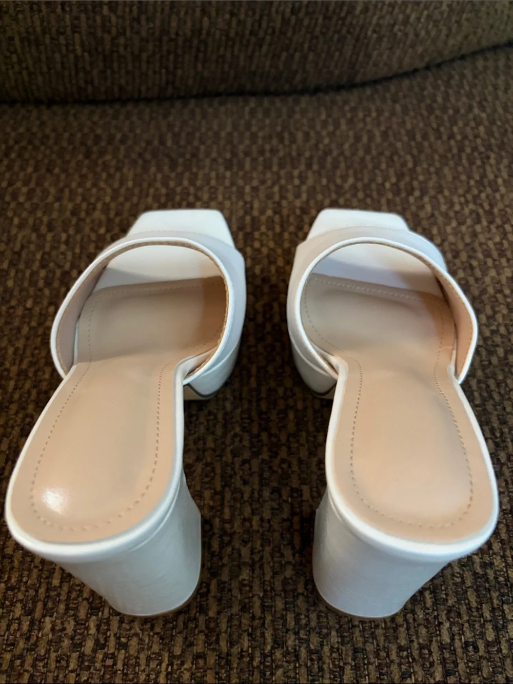 White Platform Block Heel Slide Sandals Size 35/5